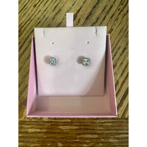 Swarovski‎ Element Princess Cut Stud Earrings .25" | Sparkling Silver Tone